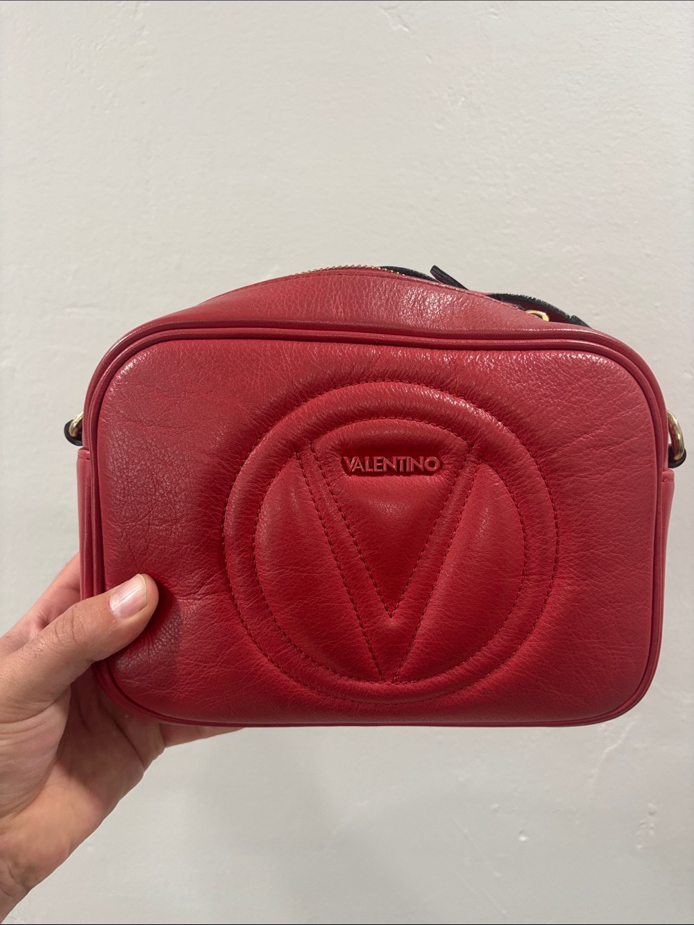 Valentino Red Quilted V-Logo Leather Crossbody